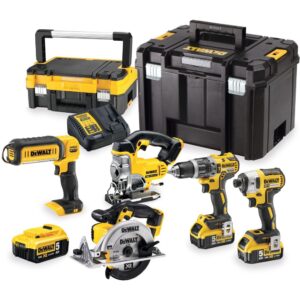 Аккумуляторный набор DEWALT DCK551P3T, 18 В: дрель + шуруповерт + пила + лобзик + фонарь, с 3 АКБ 5 Ач и ЗУ, в 2 кейсах TSTAK, арт. DCK551P3T-QW