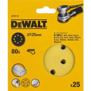Шлифовальные круги DEWALT DT3113, 125 мм, 8 отверстий, 80G, 25 шт., арт. DT3113-QZ