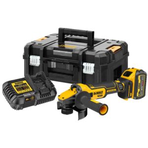 Аккумуляторная угловая шлифмашина DEWALT DCG409T1, 18/54 В, 125 мм, 9000 об/мин, с АКБ 6 Ач и ЗУ, в кейсе TSTAK (DCG409T1-QW), арт. DCG409T1-QW