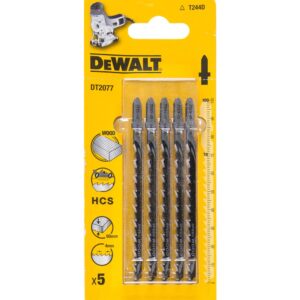 Пилка для лобзика DEWALT DT2077, по дереву из высокоуглеродистой стали, HCS, 100 x 70 x 4.0 x 60 мм, T244D, 5 шт., арт. DT2077-QZ