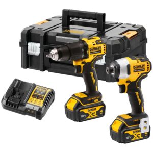 Аккумуляторный набор DEWALT DCK2062M2T, 18 В: ударная дрель-шуруповерт + ударный шуруповерт, с 2 АКБ 4 Ач и ЗУ, в кейсе TSTAK, арт. DCK2062M2T-QW