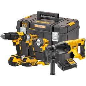 Аккумуляторный набор DEWALT DCK440P2T, 18 В: дрель + шуруповерт + перфоратор + фонарь, с 2 АКБ 5 Ач и ЗУ, в кейсе TSTAK, арт. DCK440P2T-QW