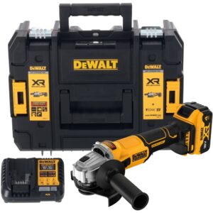 Аккумуляторная угловая шлифмашина DEWALT DCG407M1T, 18 В, 125 мм, 9000 об/мин, с 1 АКБ 4 Ач и ЗУ, в кейсе TSTAK (DCG407M1T-QW), арт. DCG407M1T-QW