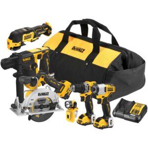 Аккумуляторный набор DEWALT DCK611P1D2, 12 В: дрель + шуруповерт + перфоратор + пила + реноватор + фонарь, с 3 АКБ и ЗУ, в сумке, арт. DCK611P1D2-QW