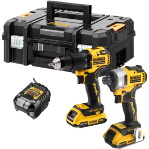Аккумуляторный набор DEWALT DCK2062D2T, 18 В: дрель-шуруповерт DCD709 + шуруповерт DCF809, с 2 АКБ 2 Ач и ЗУ, в кейсе TSTAK, арт. DCK2062D2T-QW