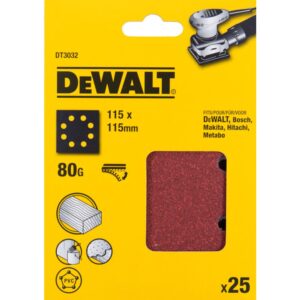 Шлифлисты перфорированные DEWALT DT3032, 115 x 115 мм, 80G, 25 шт., арт. DT3032-QZ