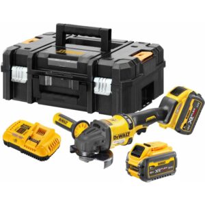 Аккумуляторная угловая шлифмашина DEWALT, 54 В, 125 мм, 9000 об/мин, с 2 АКБ 2 Ач и ЗУ, в кейсе TSTAK, арт. DCG418T2