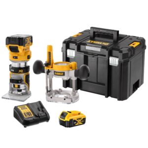 Аккумуляторный вертикальный фрезер DEWALT DCW604P2, 18 В, 25500 об/мин, 55 мм, с 2 АКБ 5 Ач и ЗУ, в кейсе TSTAK (DCW604P2-QW), арт. DCW604P2-QW