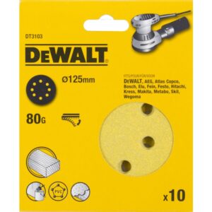 Шлифовальные круги DEWALT DT3103, 125 мм, 8 отверстий, 80G, 10 шт., арт. DT3103-QZ