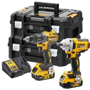 Аккумуляторный набор DEWALT DCK2077P2T, 18 В: дрель-шуруповерт DCD791 + гайковерт DCF894, с 2 АКБ 5 Ач и ЗУ, в 2 кейсах TSTAK, арт. DCK2077P2T-QW