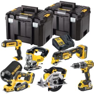 Аккумуляторный набор DEWALT: дрель + пила + лобзик + рубанок + реноватор + фонарь, с 3 АКБ 5 Ач и ЗУ, в 2 кейсах TSTAK, арт. DCK665P3T