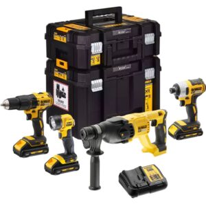 Акумуляторный набор DEWALT DCK440L3T, 18 В: дрель-шуруповерт + шуруповерт + перфоратор + фонарь, с 3 АКБ 3 Ач и ЗУ, в 2 кейсах, арт. DCK440L3T-QW