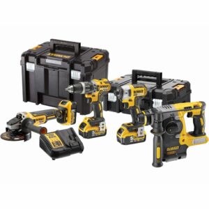 Набор DEWALT DCK422P3T, 18 В: дрель DCD796 + шуруповерт DCF887 + УШМ DCG405 + перфоратор DCH273, с 3 АКБ 5 Ач и ЗУ, в 2 кейсах, арт. DCK422P3T-QW