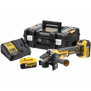 Аккумуляторная угловая шлифмашина DEWALT DCG405P2, 18 В, 125 мм, 9000 об/мин, с 2 АКБ 5 Ач и ЗУ, в кейсе TSTAK (DCG405P2-QW), арт. DCG405P2-QW