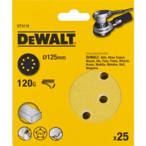 Шлифовальные круги DEWALT DT3115, 125 мм, 8 отверстий, 120G, 25 шт., арт. DT3115-QZ