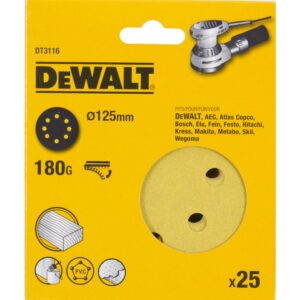 Шлифовальные круги DEWALT DT3116, 125 мм, 8 отверстий, 180G, 25 шт., арт. DT3116-QZ
