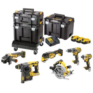 Набор DEWALT DCK685P3T, 18 В: перфоратор + дисковая пила + УШМ + дрель + шуруповерт + реноватор, с 3 АКБ 5 Ач и ЗУ, в 3 кейсах, арт. DCK685P3T-QW