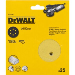 Шлифовальные круги DEWALT DT3136, 150 мм, 6 отверстий, 180G, 25 шт., арт. DT3136-QZ